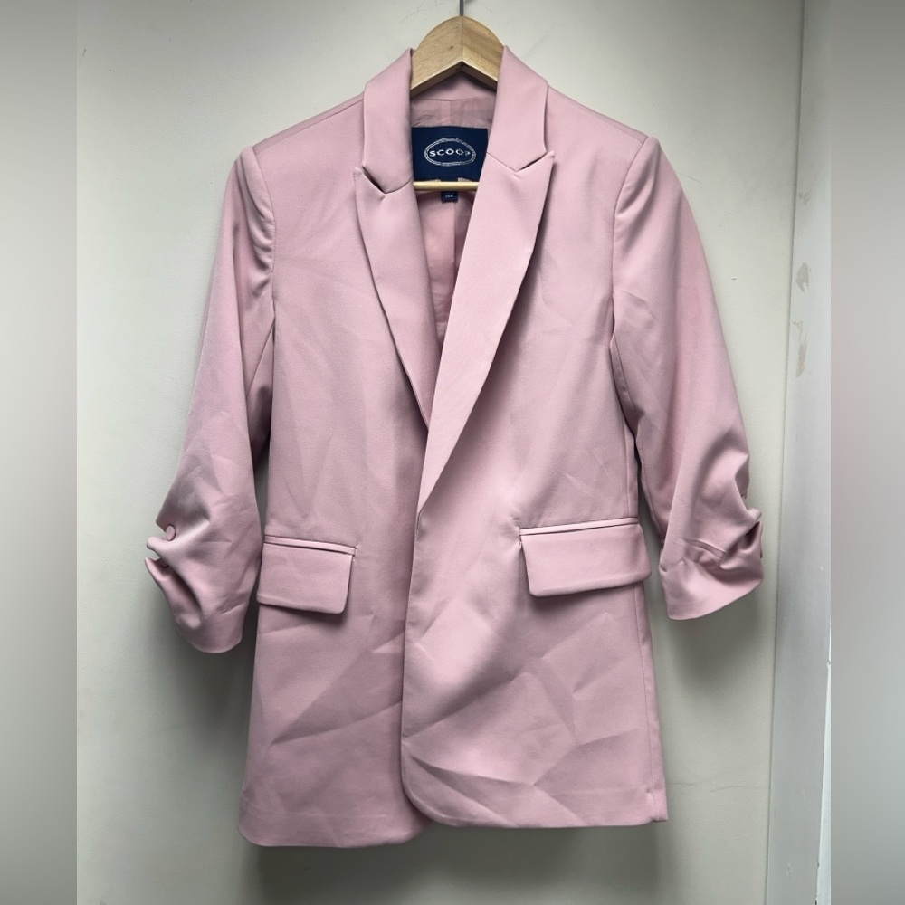 Pink Blazer with Ruche Button Sleeve Detail by Scoop